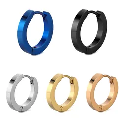 Simple Stainless Steel Hoop Earrings Blue Gold Color Mini Round Earring For Women Men Punk Vintage Earring Jewelry Mujer Gifts