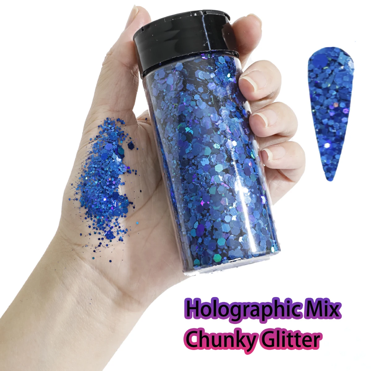 1 Flasche holografischer klobiger Glitzer, 80 g, Bastel-Glitzerpulver, gemischte, klobige, feine, schillernde Nagel-Pailletten für Nägel, Festival-Dekoration – Detail 8