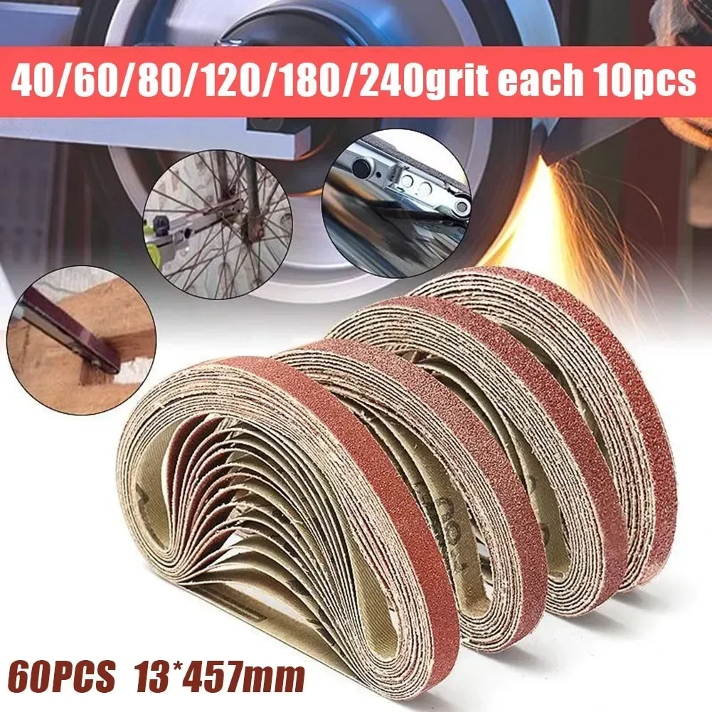 60pcs Sanding Belt Sticks 13X457 มม.ขนาด 40/60/80/120/180/240 กรวดเครื่องมือขัดอุปกรณ์เสริมกระดาษทรายแถบ 13x457 มม.