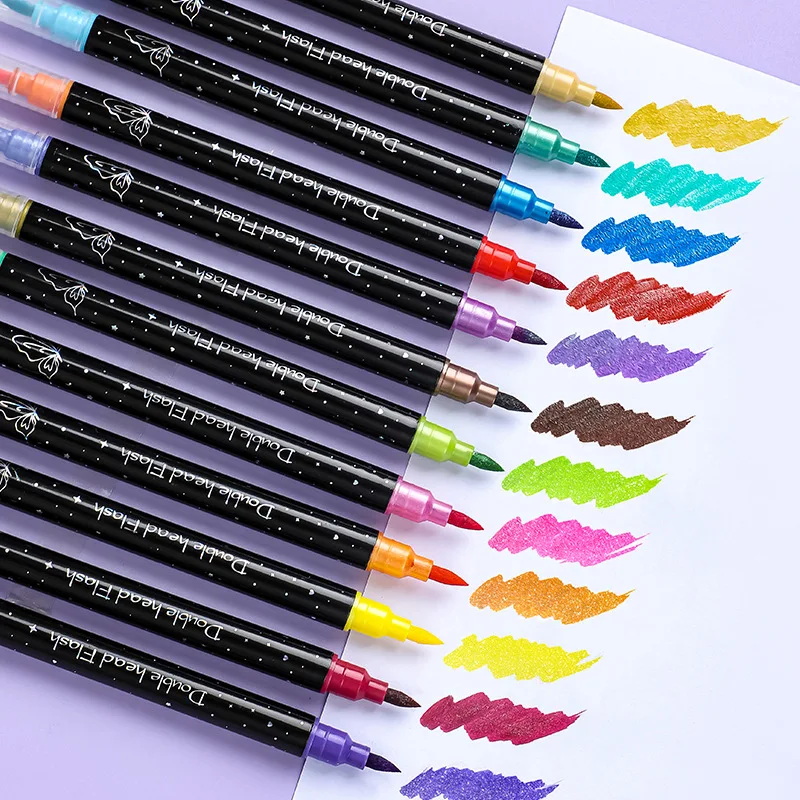 أقلام طلاء أكريليك لامعة برأسين 48/6 ألوان سباركلي ولامعة لطلاء الصخور والحجر والسيراميك والزجاج والخشب والنسيج #5