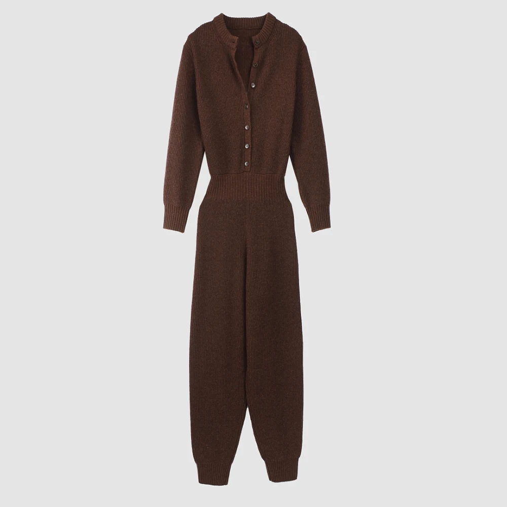 

Wool-Blend Women's Jumpsuit Pants Y2K Minimalist Elegant Commuter Style Waist-Defining Knit Jumpsuit Pants 2025 Fall/Winter New