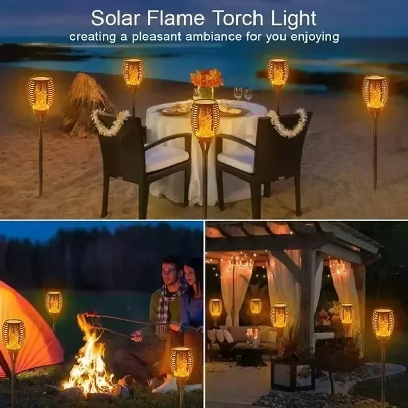 Impermeável Solar Flame Torch Lights, Flickering Light, lâmpadas de assoalho, decoração do jardim ao ar livre, caminho do gramado, quintal, pátio, 6Pcs, 12LED