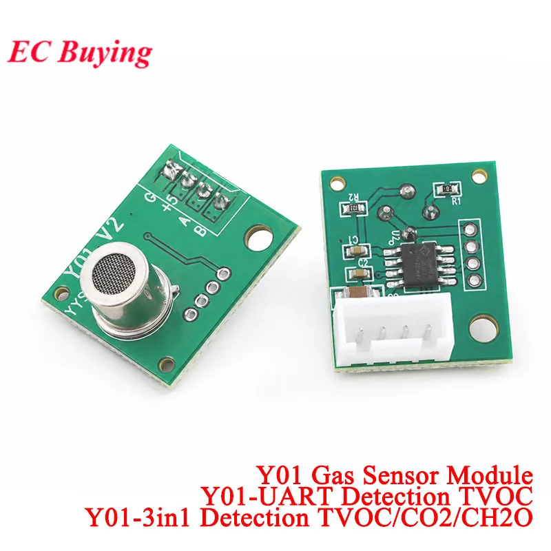 10Pcs/1pc Y01 Gas Sensor Module Air Quality Monitoring Y01-3in1 Detects TVOC/CO2/CH2O Y01-UART Detects TVOC Gas Detection Module