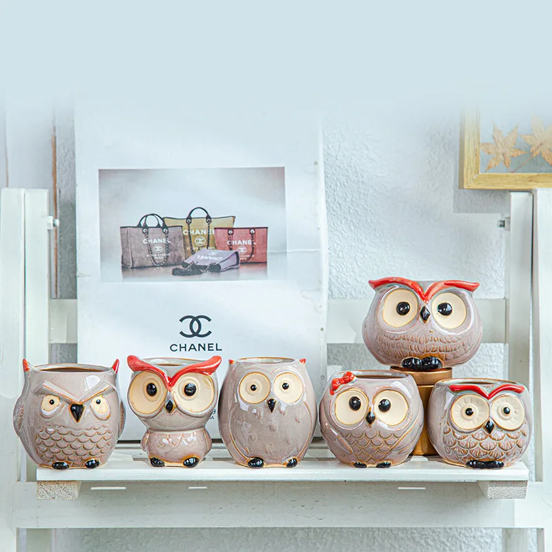 

Creative Ceramic Owl Shaped Desk Flowerpot Cute Design Juicy Flowerpot Home Garden Supplies Decorative Dormitory Living Room