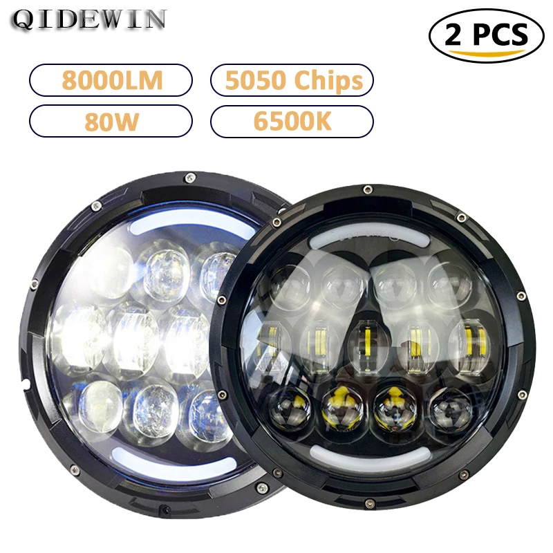 7 inch High Power 13 Led Lights 80W Round Shape High Low Beam for Jeep Wrangler for Honda 2PCS Retrofitting off-road Headlights