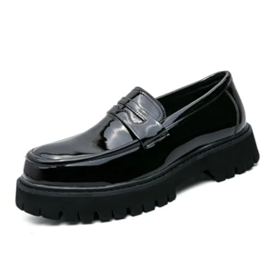 

Men's Leather Platform Chunky Slip-On Penny Loafers Classic Round Toe Lug Sole Business Casual Formal Work Shoes