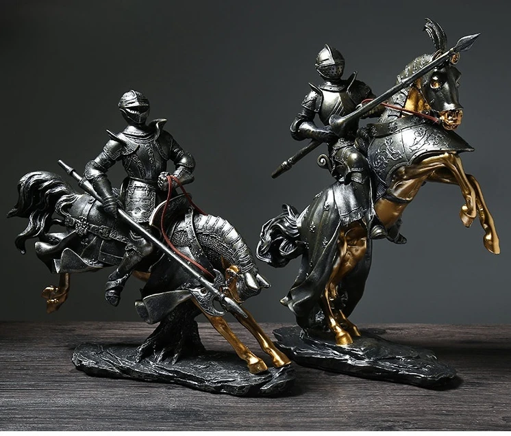 42CM LARGE 2020 TOP COOL Decoration ART  home LIVING ROOM OFFICE BAR RETRO Roman Armored Knight battle steed horse art statue