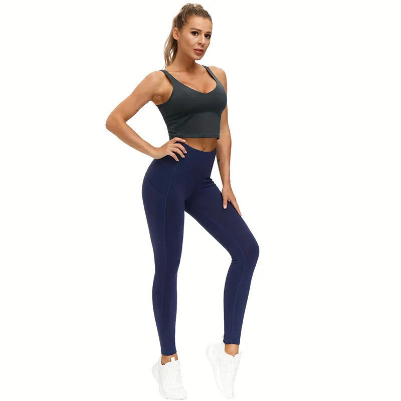 High Waist Yoga Pants with Pockets, Tummy Control Workout Running Yoga Leggings for Women