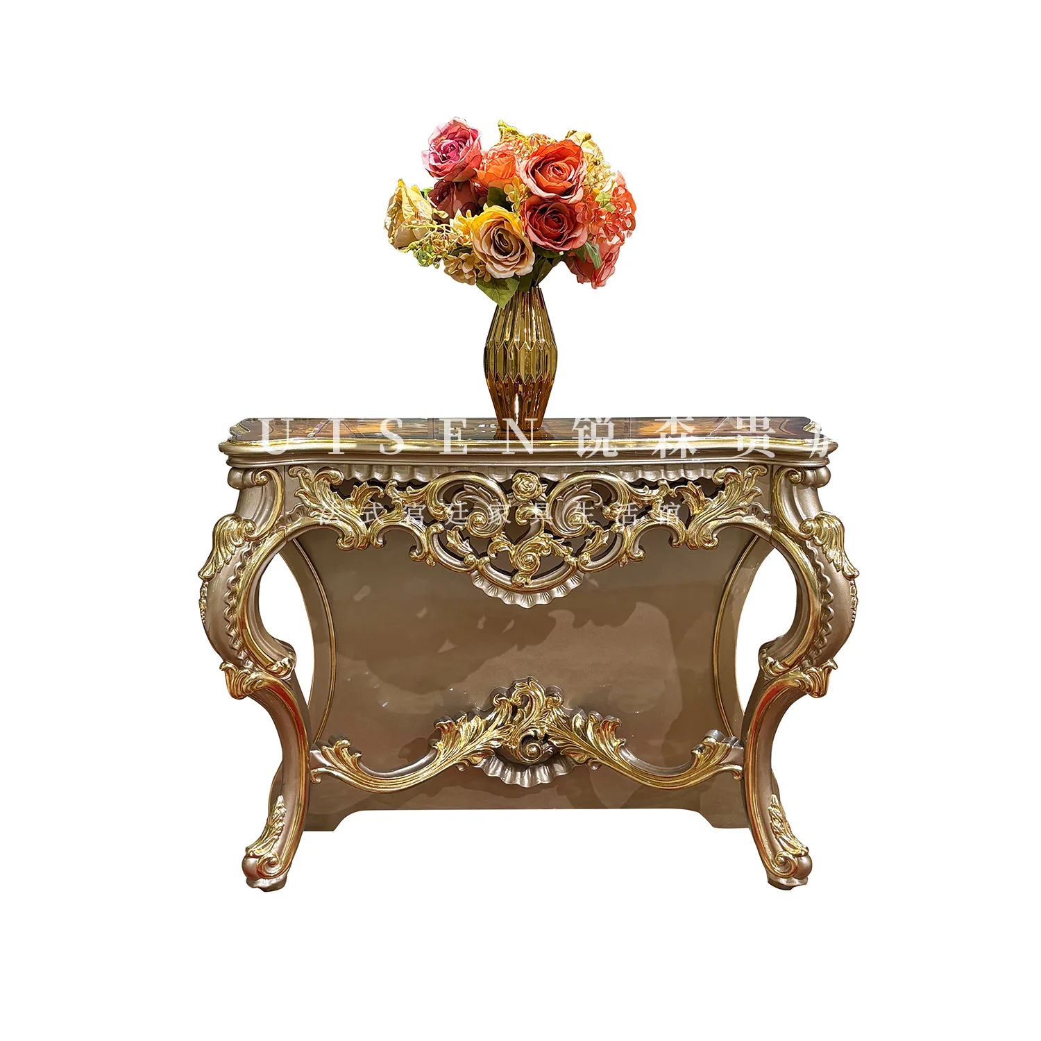 LMM European solid wood carving flower decoration table, palace luxury villa veneer entrance table