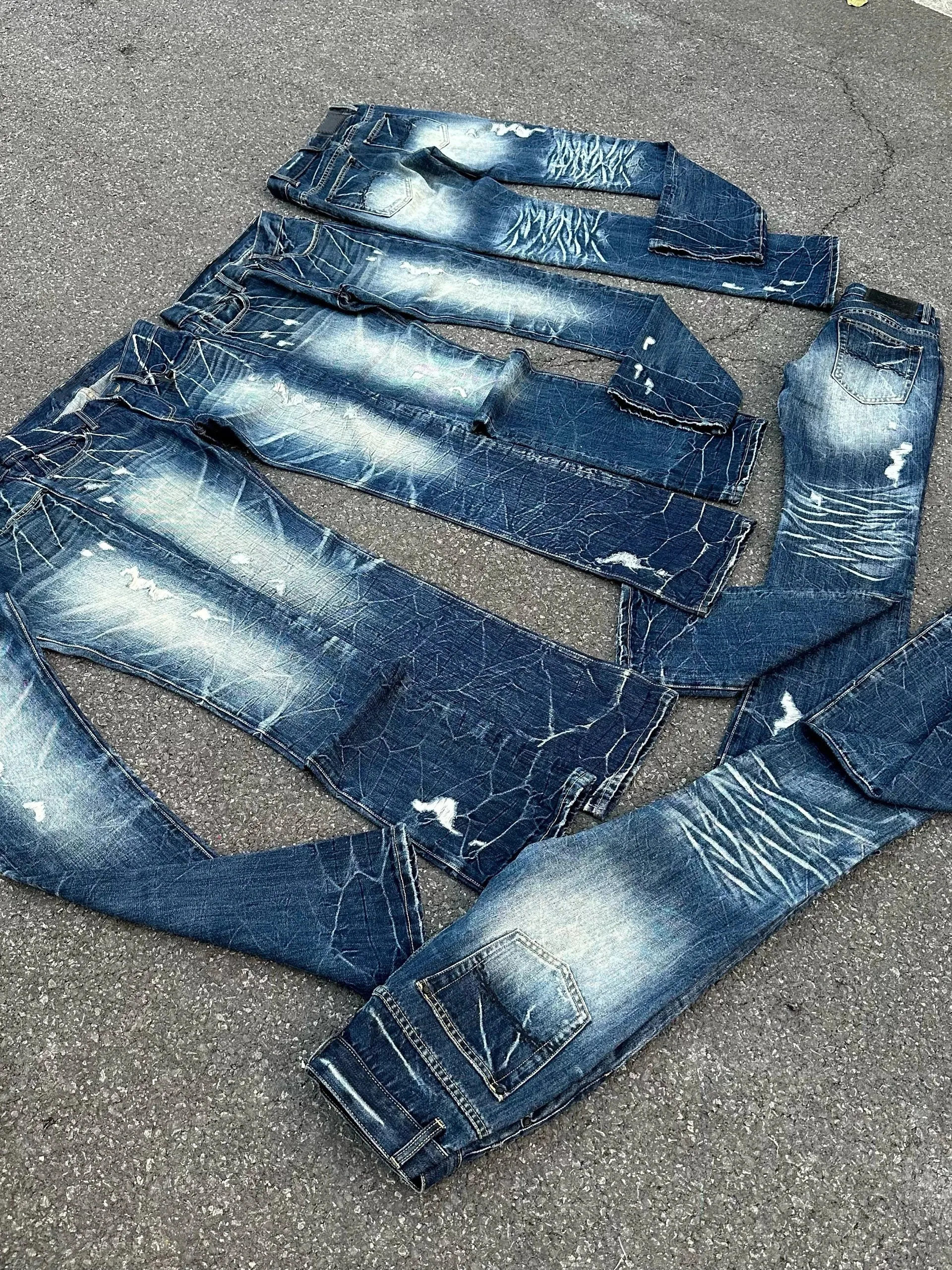 

American High Street Vibe Heavy Distressed Men's Jeans Crack Wear Hole Effect Leg Lengthening Pants Summer Season