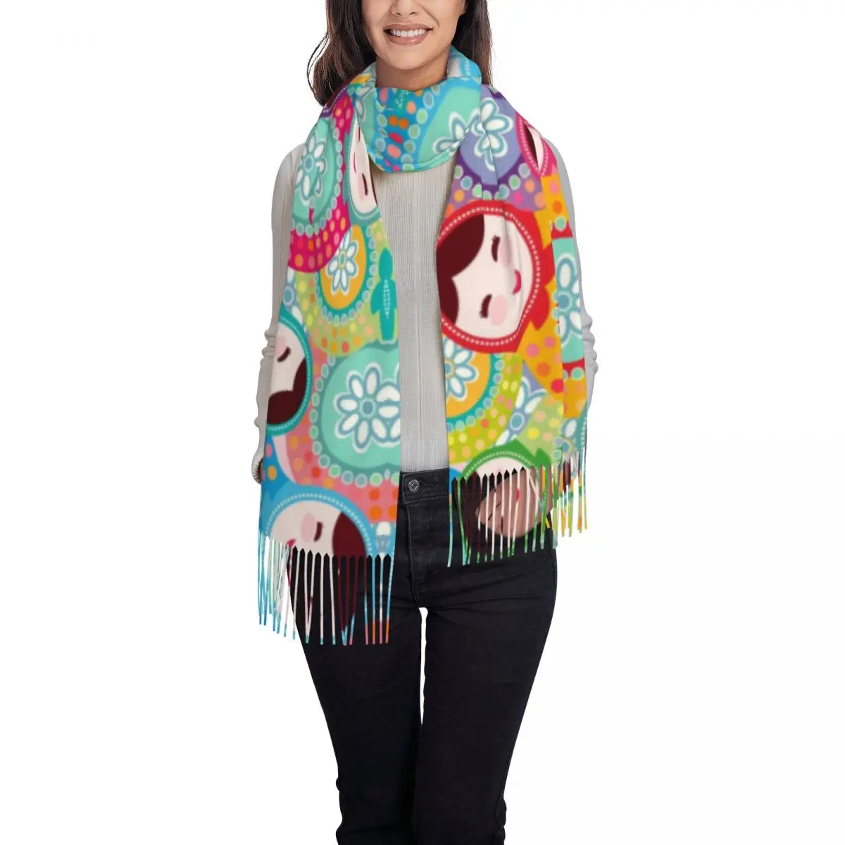 Russian Dolls Matryoshka Scarf Women Men Winter Fall Warm Scarves Russia Babushka Pattern Folk Art Shawl Wrap