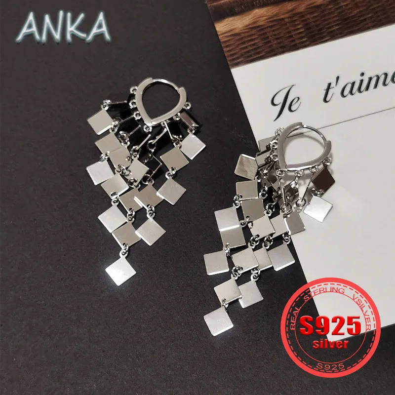 

ANKA S925 silver earrings female earrings square sequins super shiny trend large earrings through the body silver gold-plated