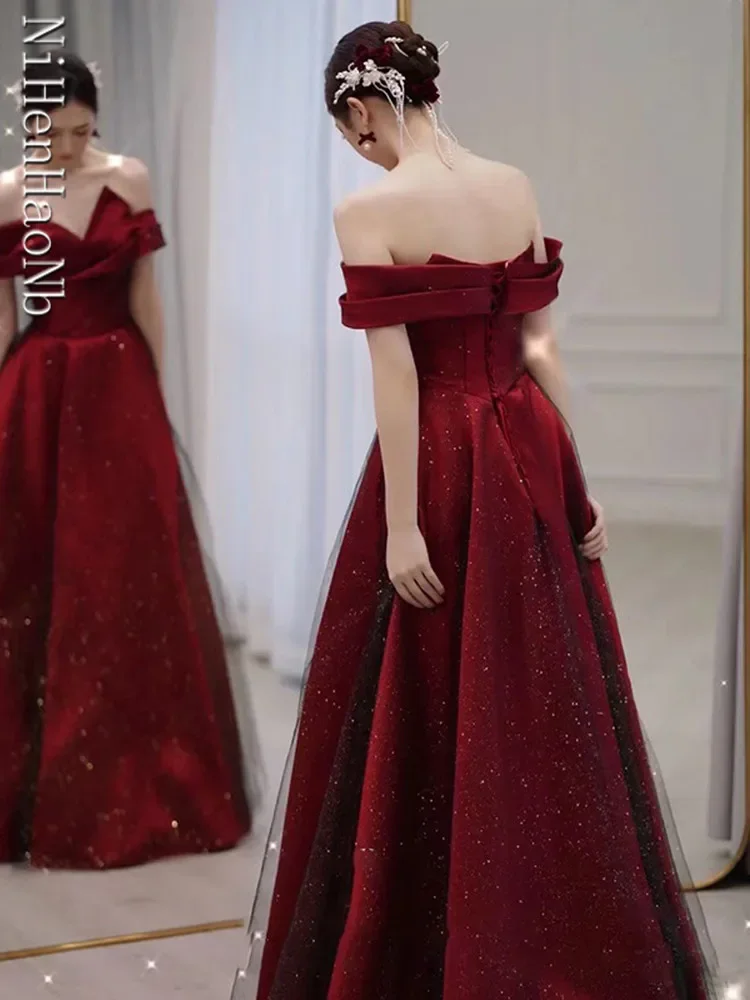 

Elegant Sexy Boat Neck Evening Prom Dresses for Women Summer 2023 Host Birthday Wedding Party Dress Formal Occasion Vestidos