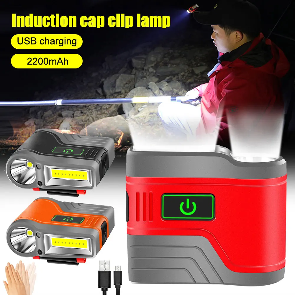 

Portable LED Fishing Headlamp 15cm Smart Sensor Cap Clip Light USB Rechargeable Power Display Outdoor Camping Headlight Lamp