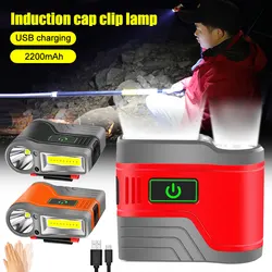 Portable LED Fishing Headlamp 15cm Smart Sensor Cap Clip Light USB Rechargeable Power Display Outdoor Camping Headlight Lamp