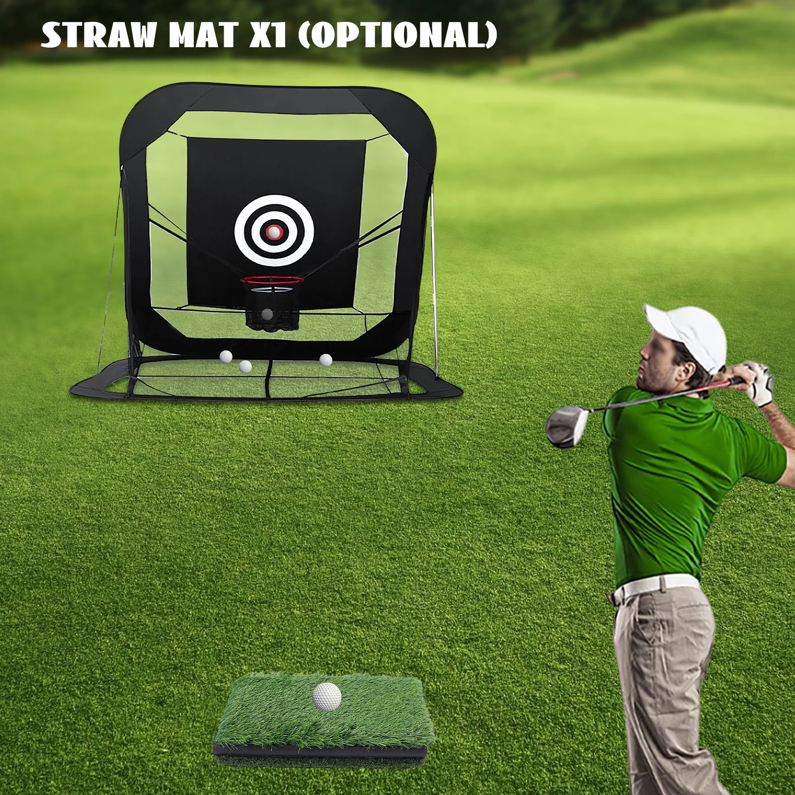 Foldable Golf Practice Net & Three in One Mat Automatic Ball Return System High-Quality Golf Hitting Net with Straw Mat