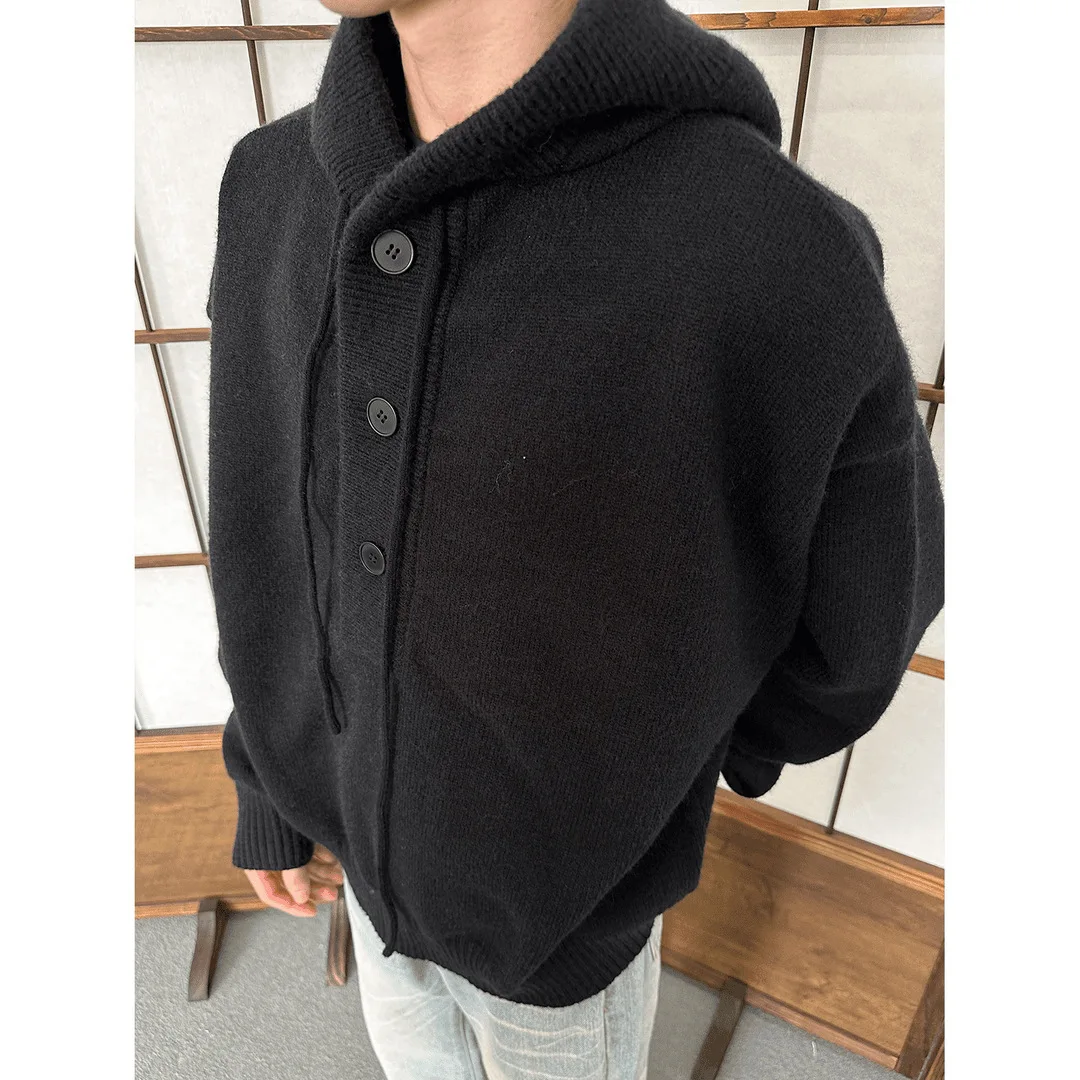 Unisex Hooed Knitting Cardigan 2025 Autumn Winter Man Women Hooded Sweater Thickened Retro Design Knit Outerwear Sweatshirt