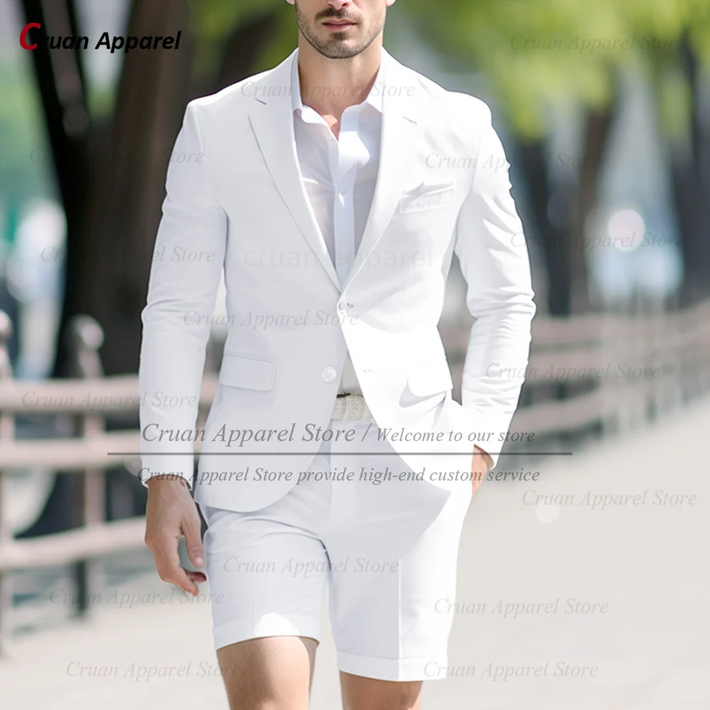 Fashion Men Solid Suit Sets Tailor-made Classic Single Breasted Blazer Short Pants Two Pieces Summer Slim Fit Male Costumes