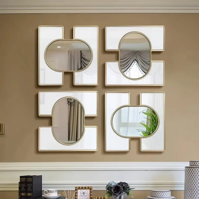 

Customized modern style light luxury Nordic French combination wall hanging decorative mirror new living room background wall
