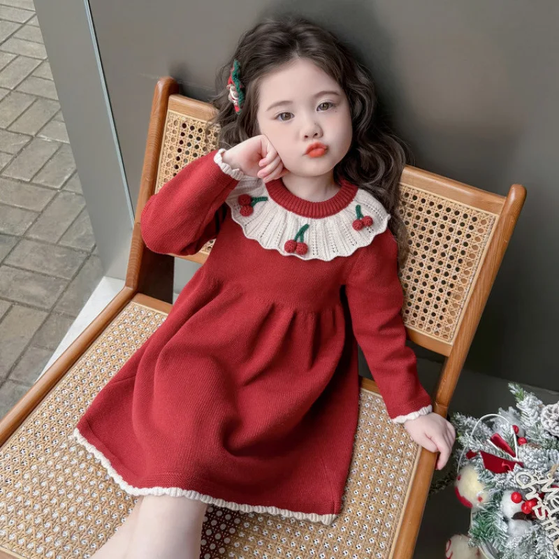 Mädchen Kleid Herbst Winter Neue Modische Kinder Prinzessin Kleid Einjährige Baby Mädchen Gestrickte Pullover Kleid Vielseitig Tren