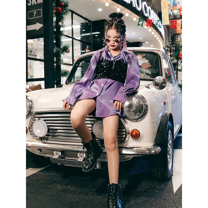 

ZZL Urban Dance Girl Clothes Jazz Dance Suits Hip-hop Runway Show Outfits K-pop Performance Wear Blouse Sequin Vest Leggings