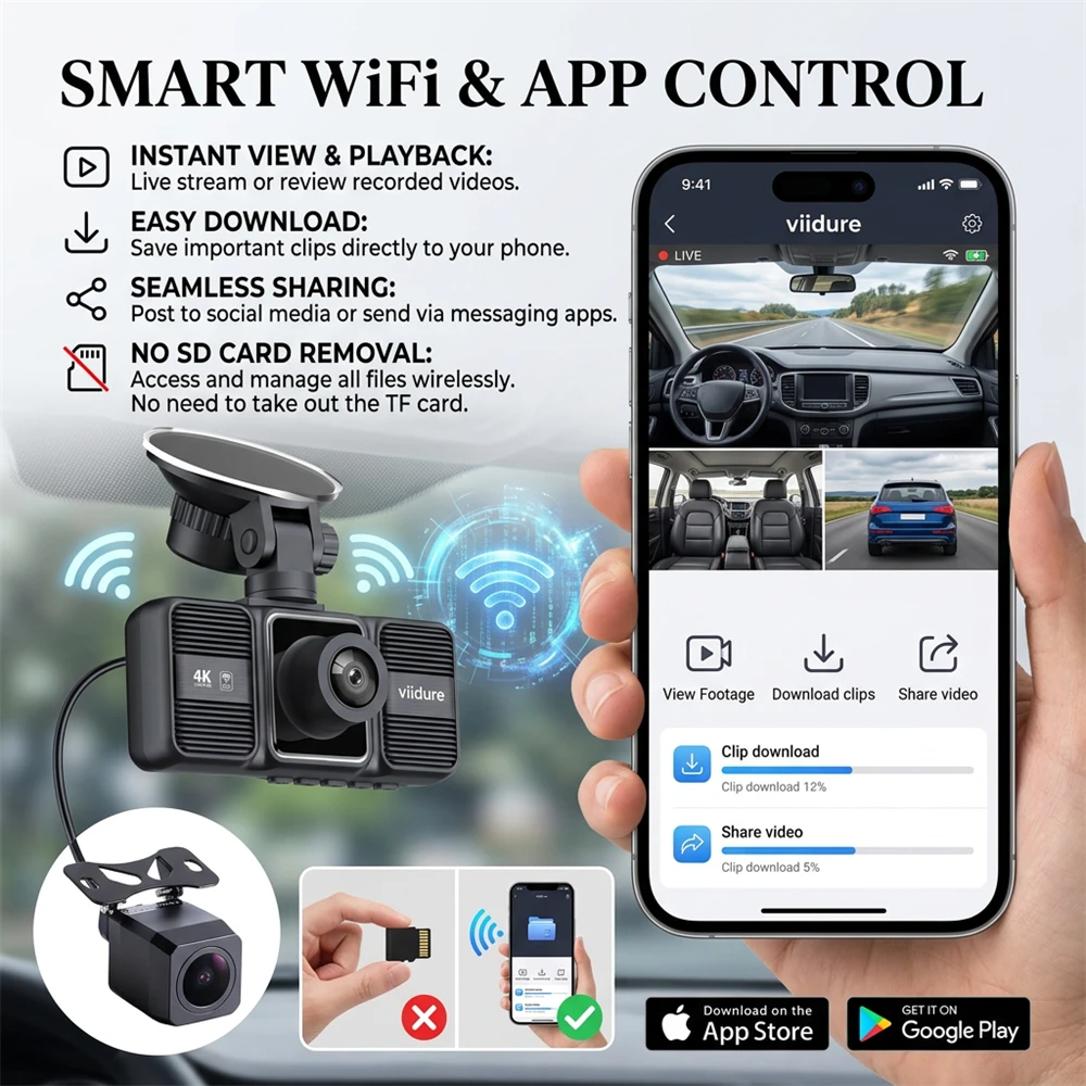 Cámara para Auto 4K con 3 Lent - Dash Cam Front And Rear 4K reseña y precio