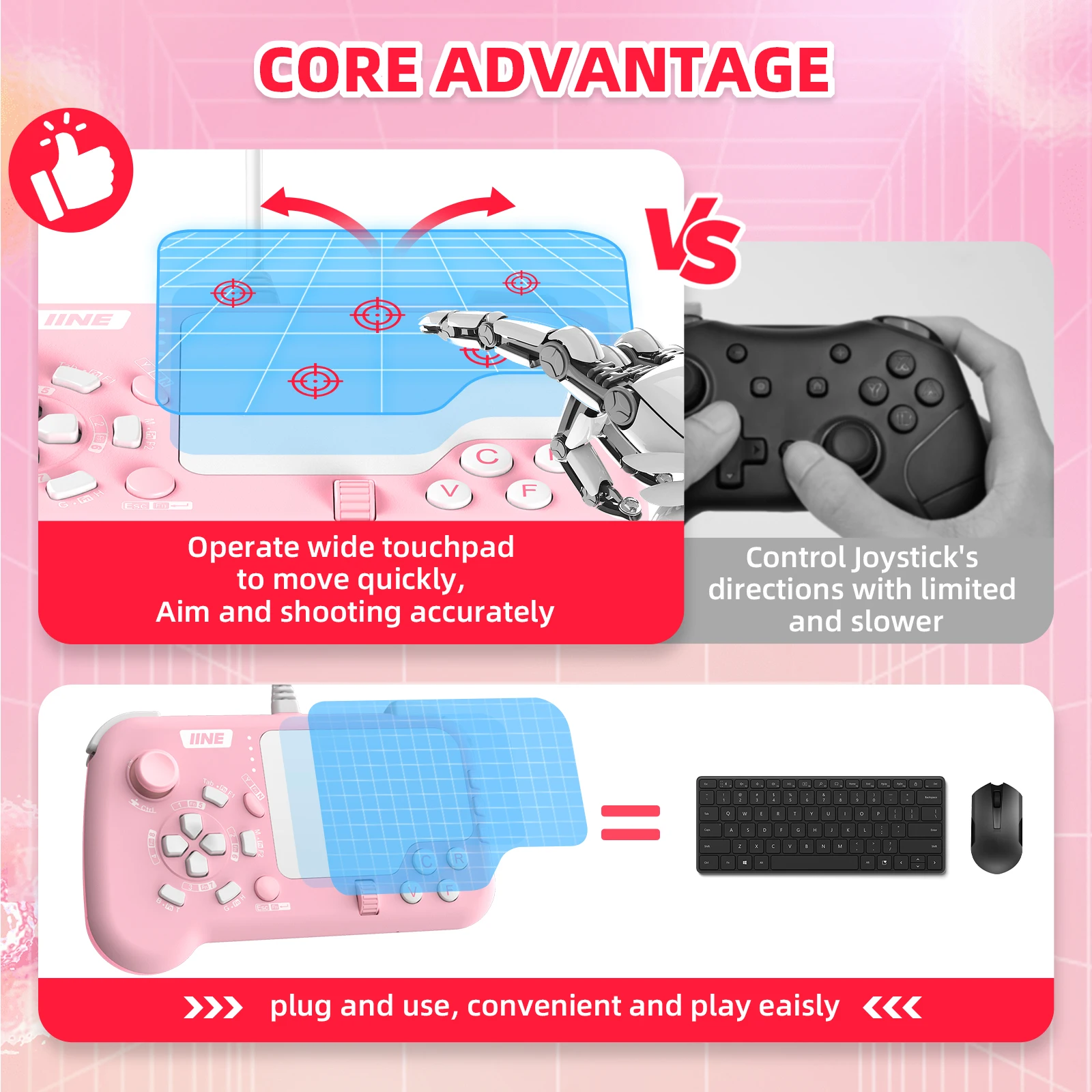 IINE Mouse-Pad Pro Controller As Keyboard and Mouse Combo Set with Touchpad Compatible Windows PC/Mac OS/PS4/PS5/Xbox