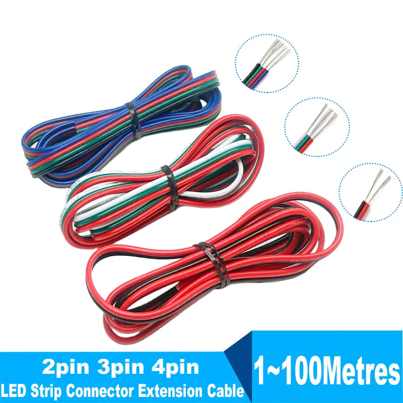 

1~100m LED Strip Flexible Connection Extension Cable 20awg 22awg 2pin 3pin 4pin SMD 3528/5050 LED Strip Connector Cable