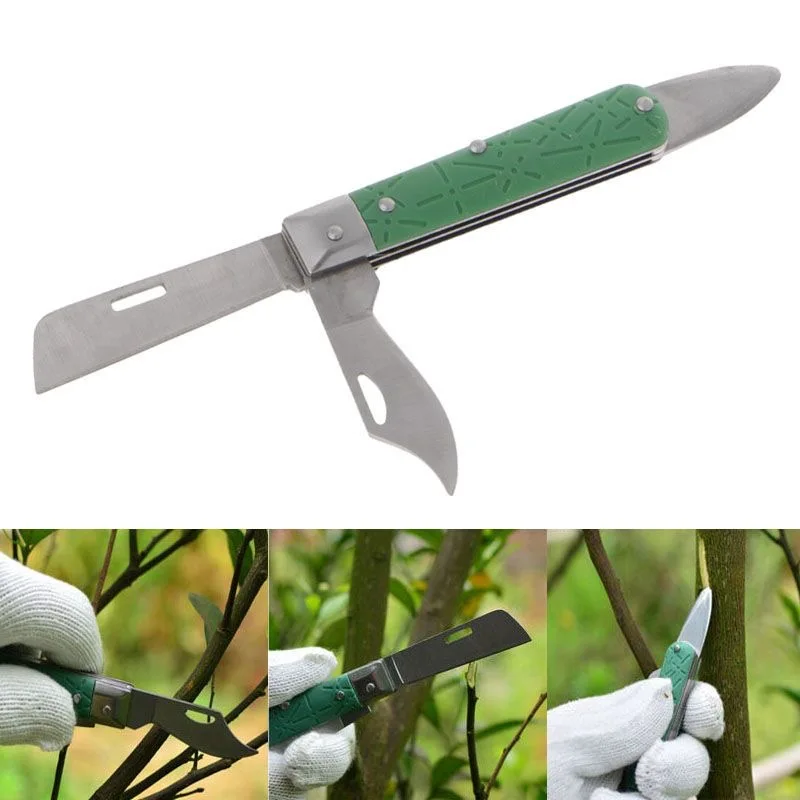 Dual Blade Grafting Knife Multi-Functional Stainless Steel Garden Pruning Knife Foldable Budding Tool Fruit Tree Plant Grafting