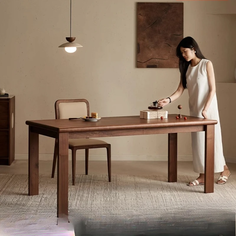Black walnut dining table, retro style living room home solid wood, rectangular eating table