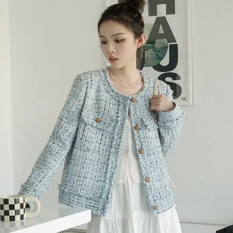 Blue Small Fragrant Style Jacket for Women Korean Style Suit Short and Lightweight Top