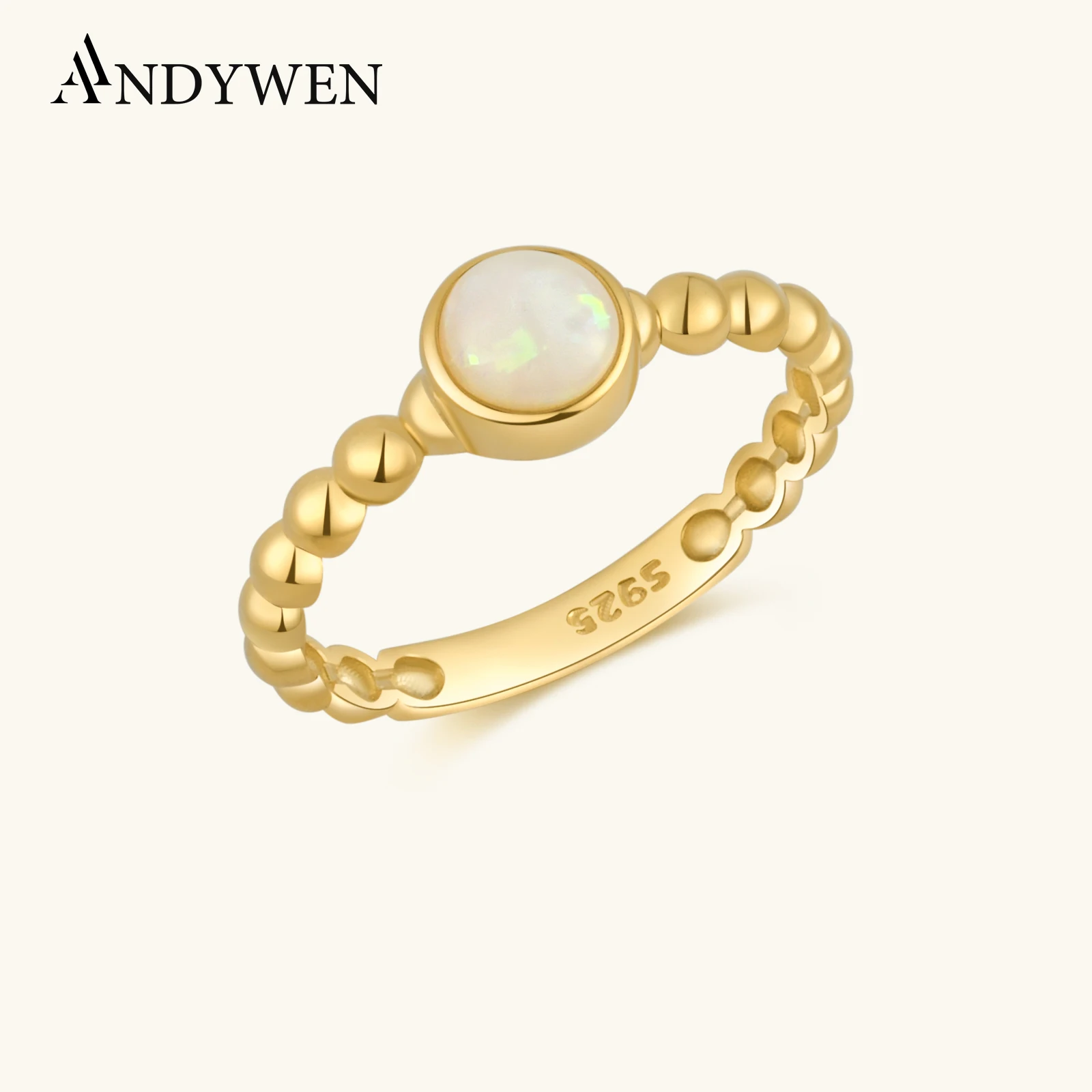 

ANDYWEN New 925 Sterling Silver Size 5 to 9 Round Opal Beads Ring Women Luxury Party Fine Jewels Rock Punk Party Jewels
