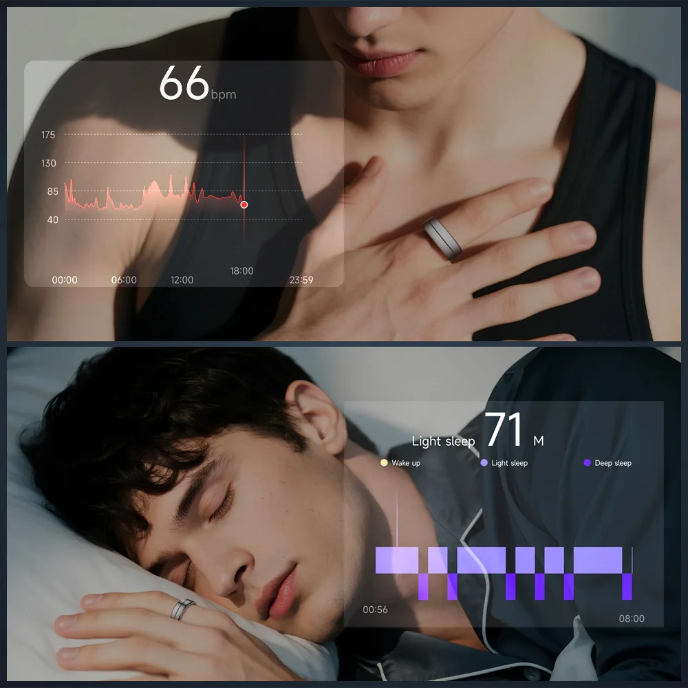 COLMI R07 حلقة ذكية للرجال والنساء مع علبة شحن، معدل ضربات القلب والأكسجين في الدم، 5ATM مقاومة للماء لهاتف Xiaomi Android iOS