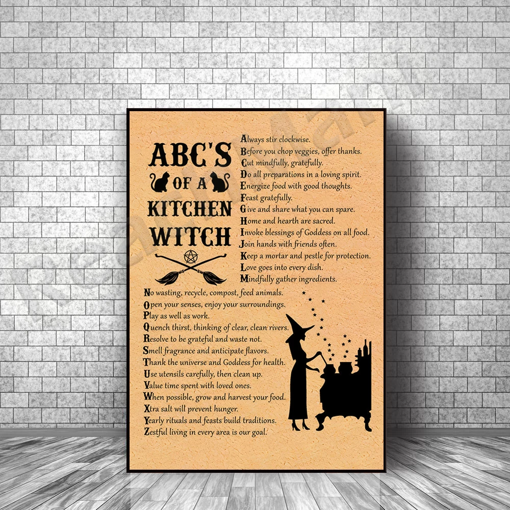 Affiche de sorcière de la cuisine ABC, affiche vintage sur la magie des sorcières, peinture murale pour fille, décoration de chambre, affiche sur toile