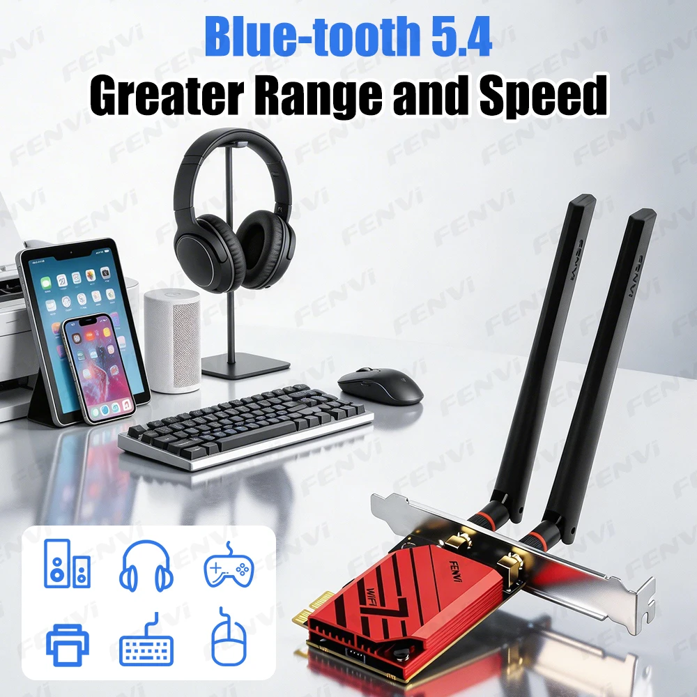 Fenvi WiFi 7 PCIe Wireless Adapter Bluetooth 5.4 MT7925 WiFi7 Karta sieciowa BE5400 Tri Band 2.4G/5G/6GHz dla komputerów stacjonarnych z systemem Win 10/11 — zdjęcie produktu 5