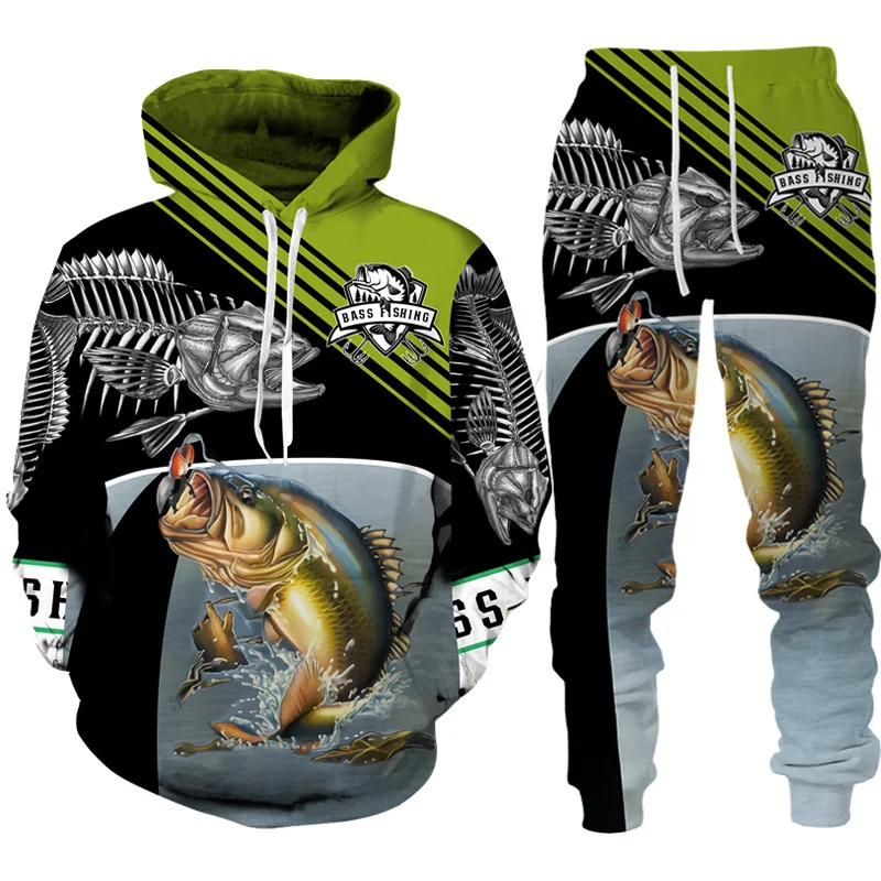 Suits 3D Fish Printed Boys Girls Hoodie +Pants 2pcs Sets Camo Fishing Hunting Camping Clothes Fashion Outdoor Sportswear Set