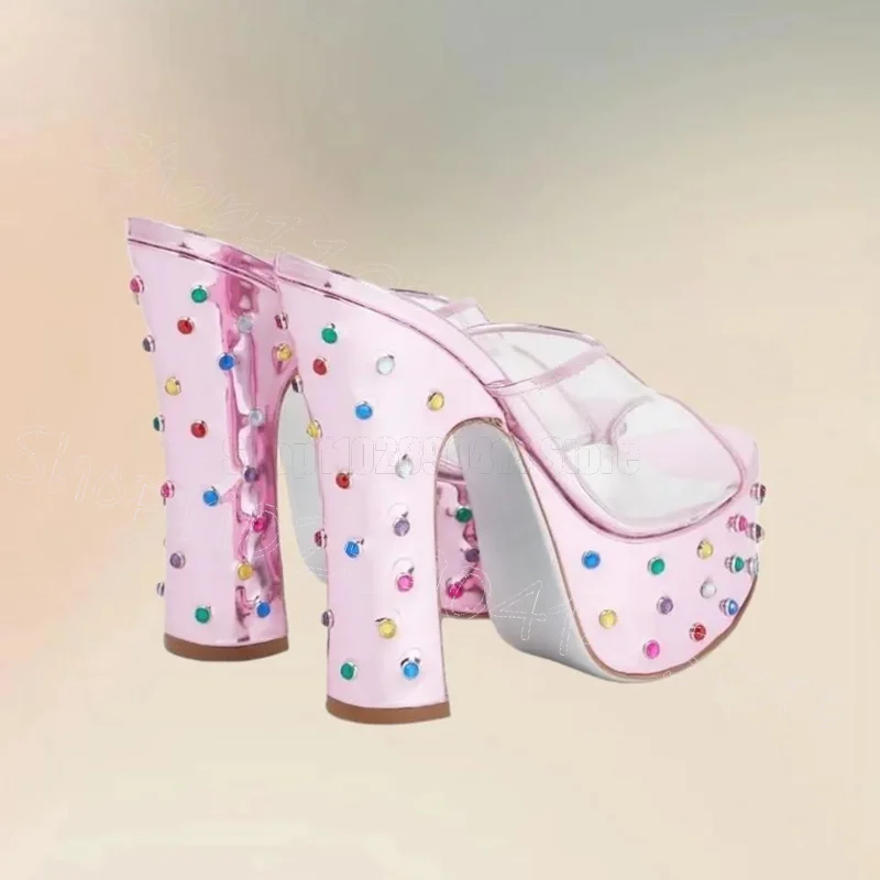 

Colorful Crystal PVC Open Toe Platform Slippers Slip On Women Shoes Chunky High Heels New Party Dating 2026 Zapatos Para Mujere