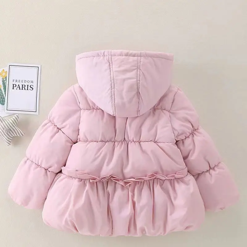 Casaco de snowsuit com capuz monocromático feminino, jaqueta quente, roupas de algodão infantil, macacão infantil, moda, inverno