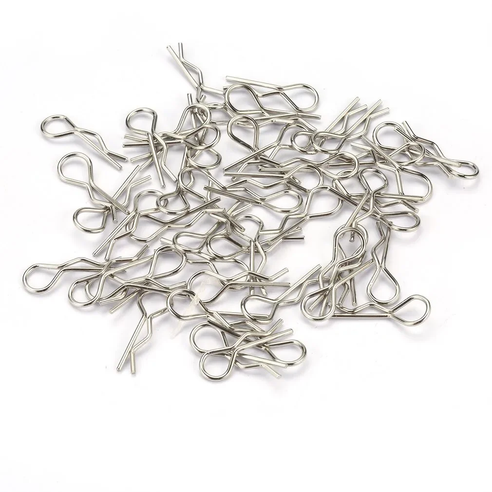 50PCS NEEBRC Metal R Pins Carbon Steel Wave Latch Bolt Locking Split Pin Tractor Clip Mechanical Hitch Pin RC Car Body Shell