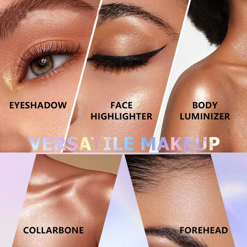 Putty Highlighter Palette Intense Shimmer Baked Powder for Face Eyes and Body Contouring All Day Wear Waterproof for Party Daily