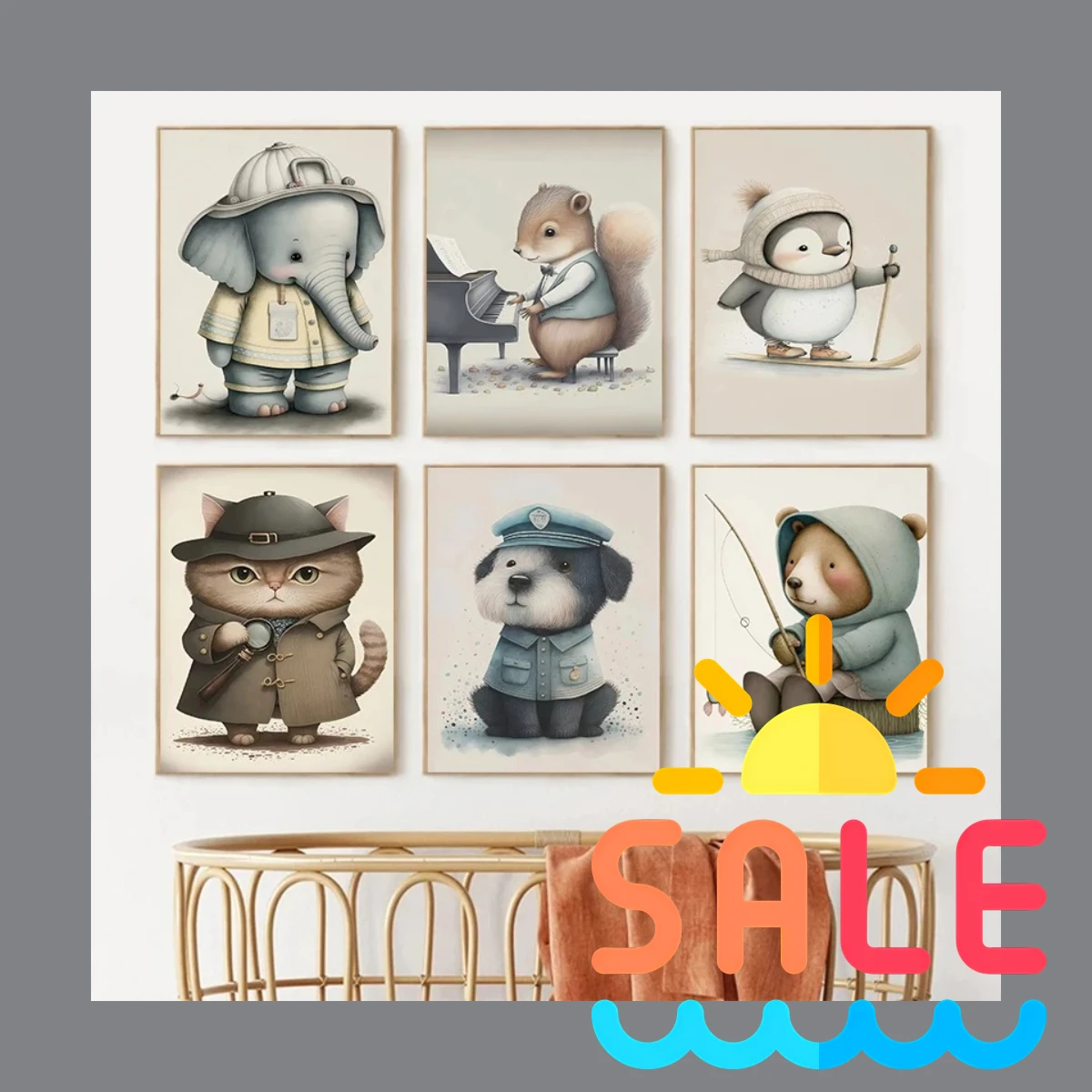 Snuggle Squad – Cartoon Animal Baby Doll Frameless Canvas for Children’s Living Room Wall Decor 2026