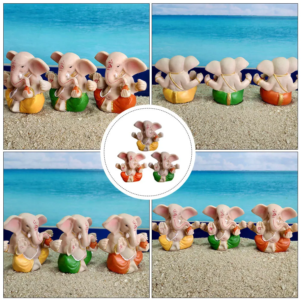 

3Pcs Resin Craft Ganesha Figurines Decorative Religious Style Desktop Ornament Compact Indoor Ornament