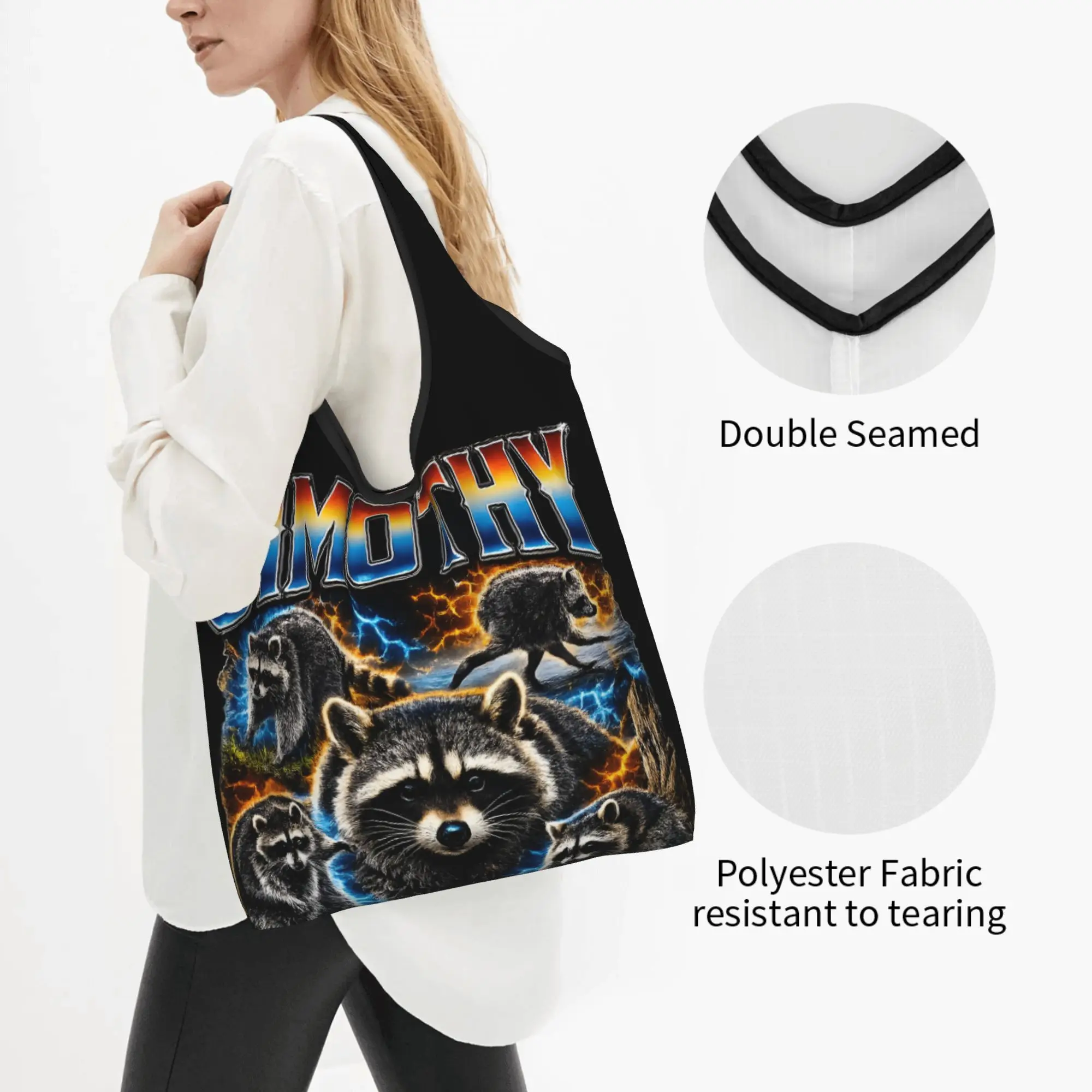 Reusable Jimothy Raccoon Shopping Bag Women Tote Bag Portable Viral Seattle Grocery Shopper Bags