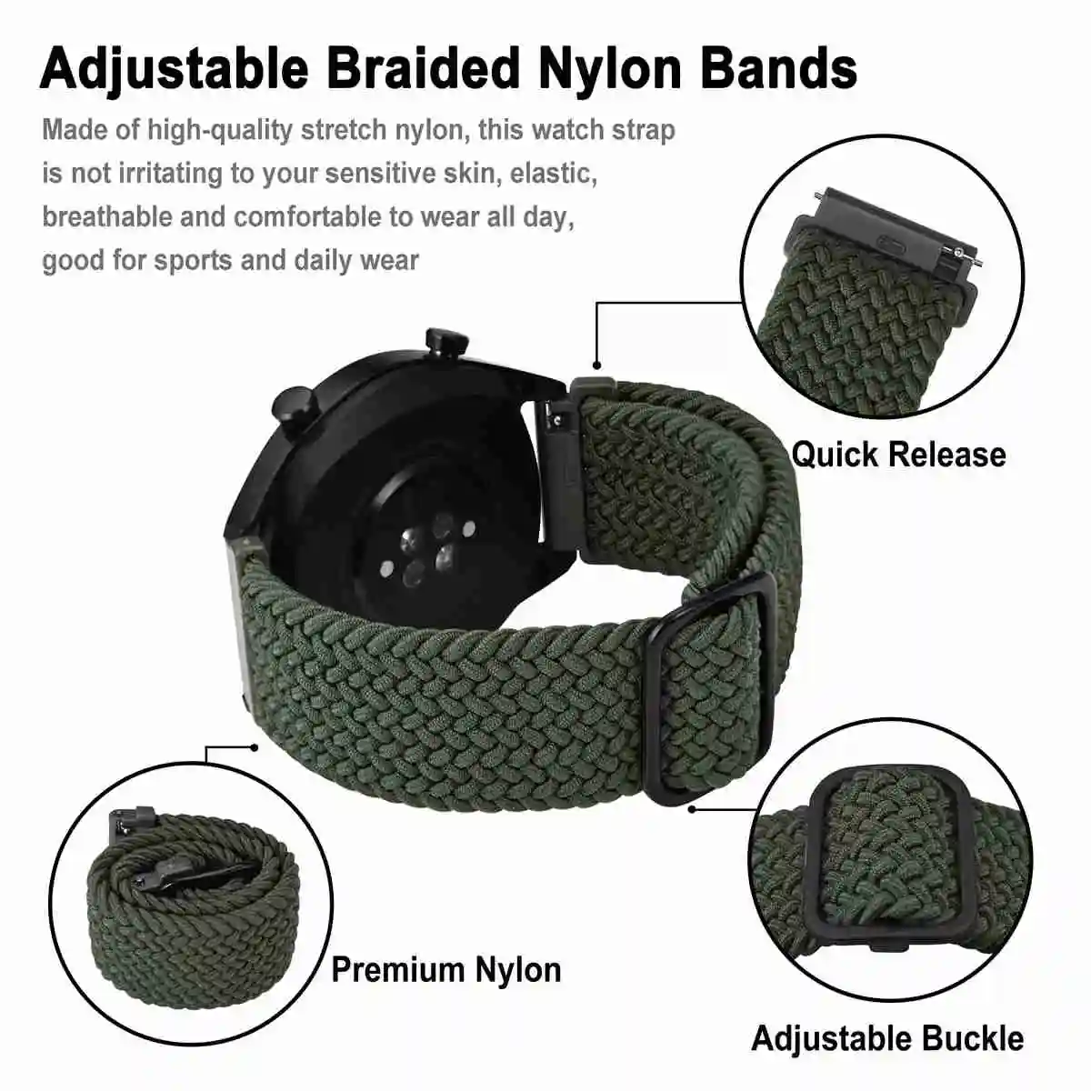 BISONSTRAP Premium Nylon Horlogeband voor Mannen Vrouwen Horloge Accessoires met Gereedschap en Roestvrij Stalen Gesp 18mm 19mm 20mm 22mm