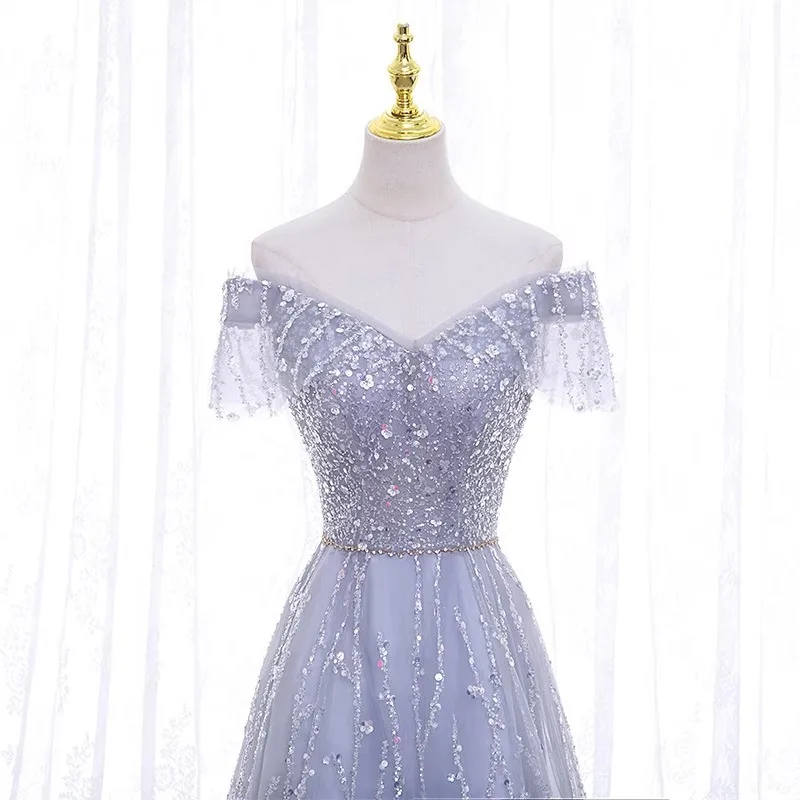 New Elegant Wedding Dress with Fairy Temperament, Deep V-neck Dress, Long Waist Collection, Socialite Party Evening Dress