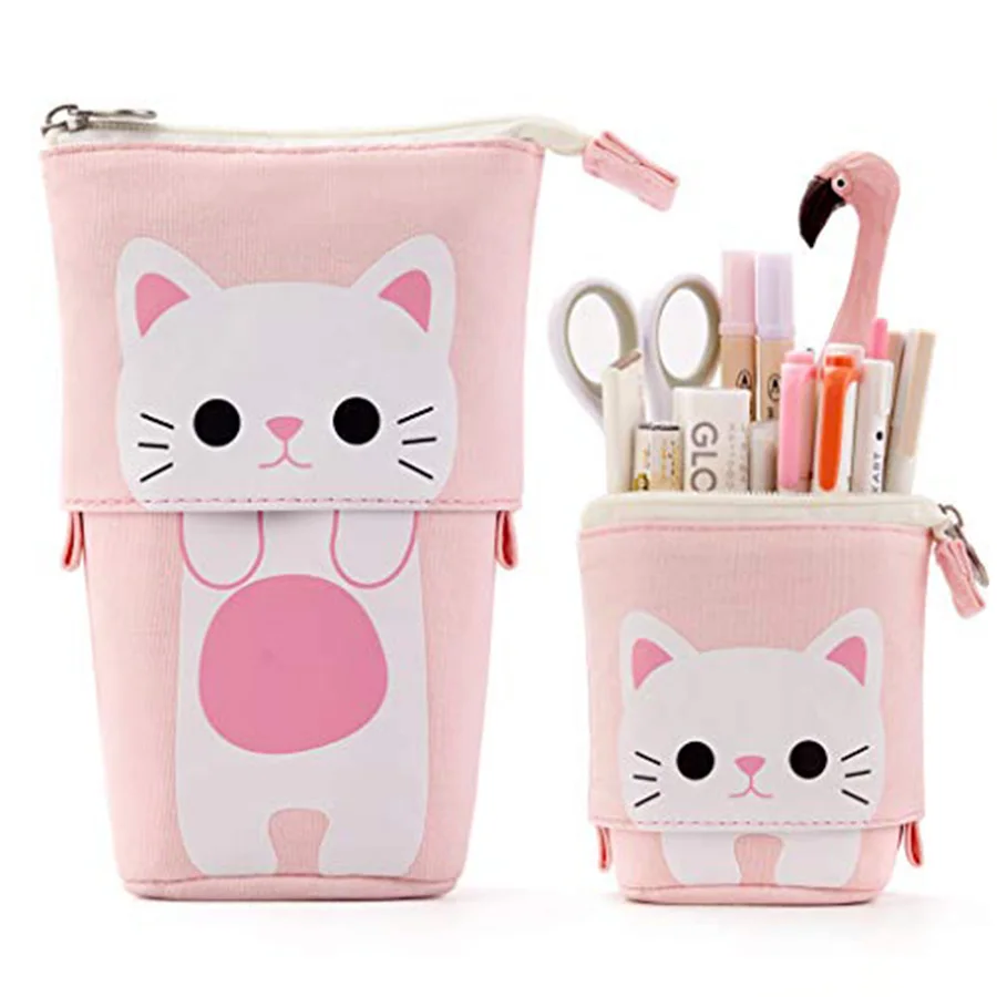 Estuche para lápices retráctil de gran capacidad, caja de bolígrafos Kawaii, bolsa de almacenamiento de cosméticos para niñas, papelería, suministros escolares y de oficina