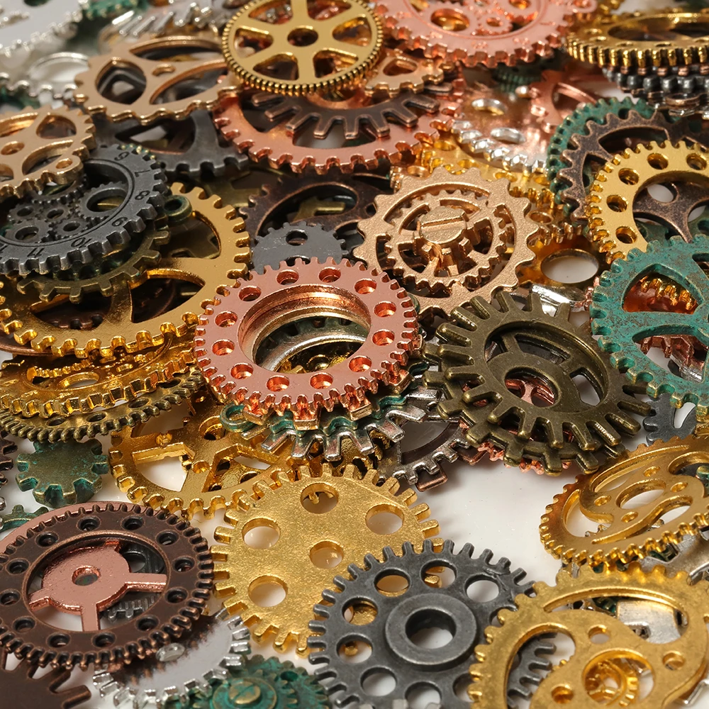 50g 100g metalowe mieszane mechaniczne Steampunk Cogs & Gears Charms Vintage 10 kolor Craft materiał do tworzenia biżuterii akcesoria DIY — zdjęcie 3