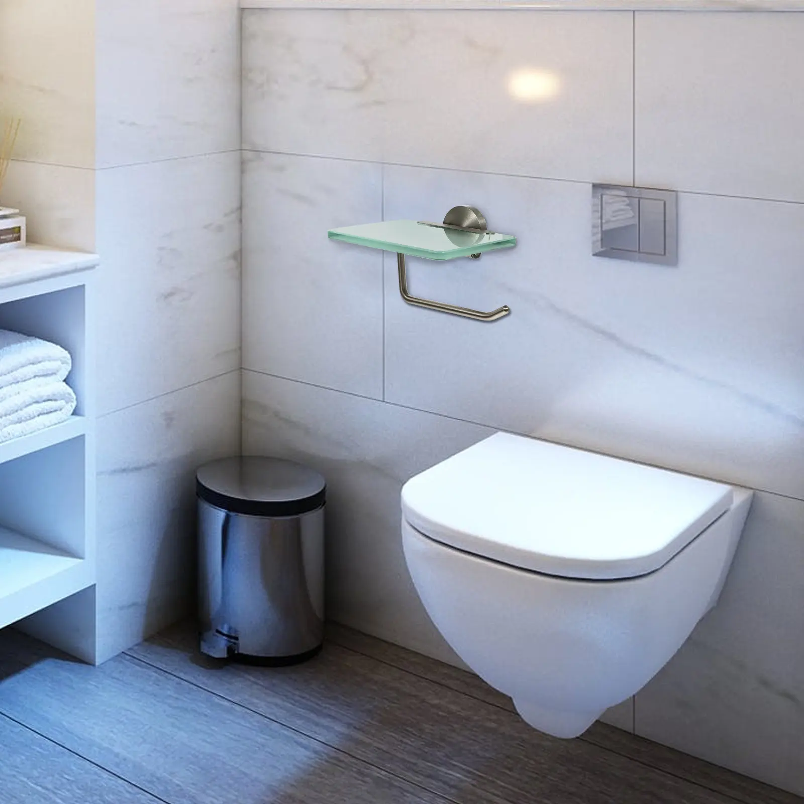 1Pcs Wall-Mounted Roll Paper Holder Durable Multifunctional Stylish Toilet Paper Rack Practical Bathroom Tissue Storage Rack