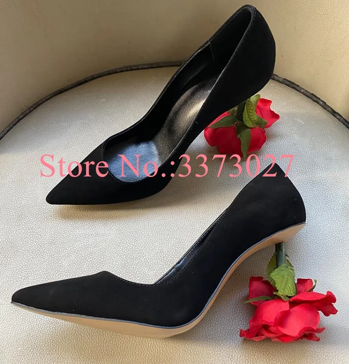 New Spring Rose Heel Leather Woman Shoes Fashion Design Pointed Toe Slingback Lady Pumps Sexy Strange Heel Sandals Dropship