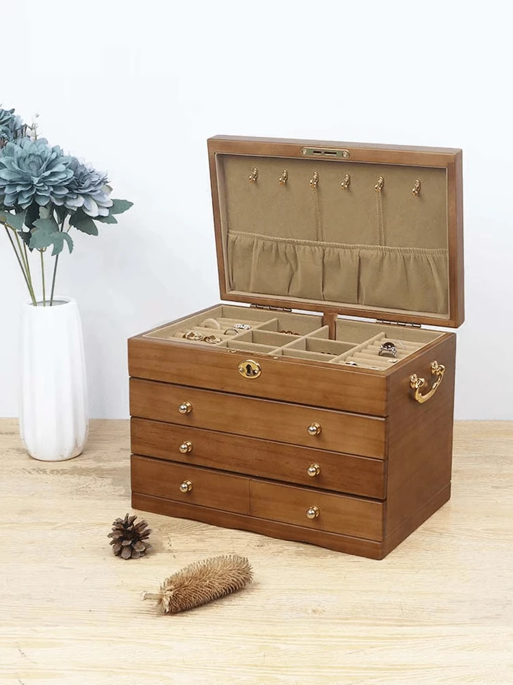 

YB High-End Lockable Jewelry Storage Box Wooden Exquisite Necklace Ring Earrings Earrings Jewelry Box Hand Jewelry Jewelry Box